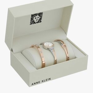 Anne Klein Rose Gold-Tone Watch with Coordinating Bracelet Trio